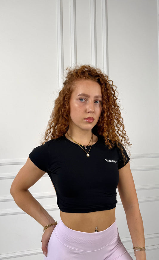 Juoda sportinė palaidinė atvira nugara